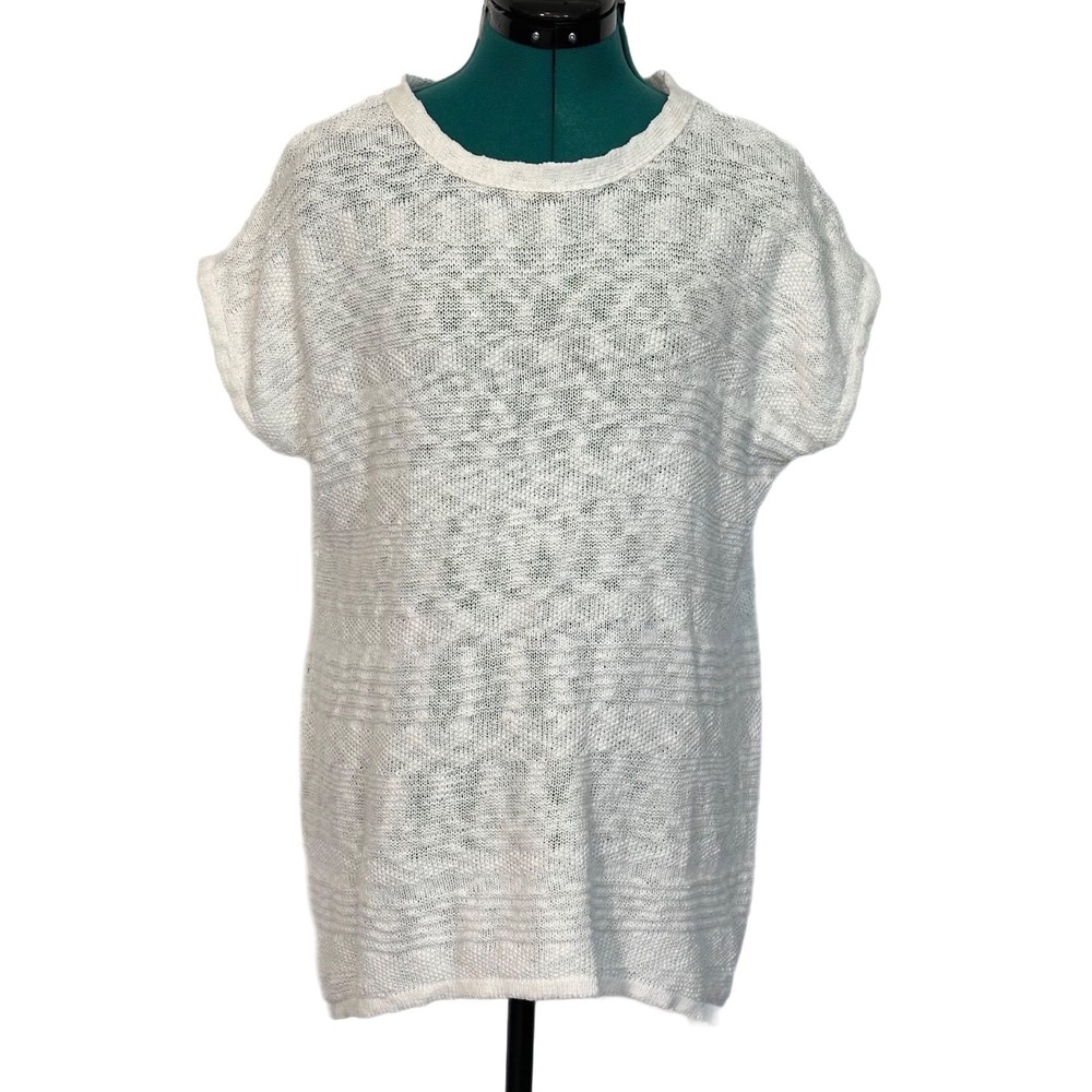 Moth Anthropologie Knit Sweater Cap Sleeve Size M Ivory Textured High Low Cotton